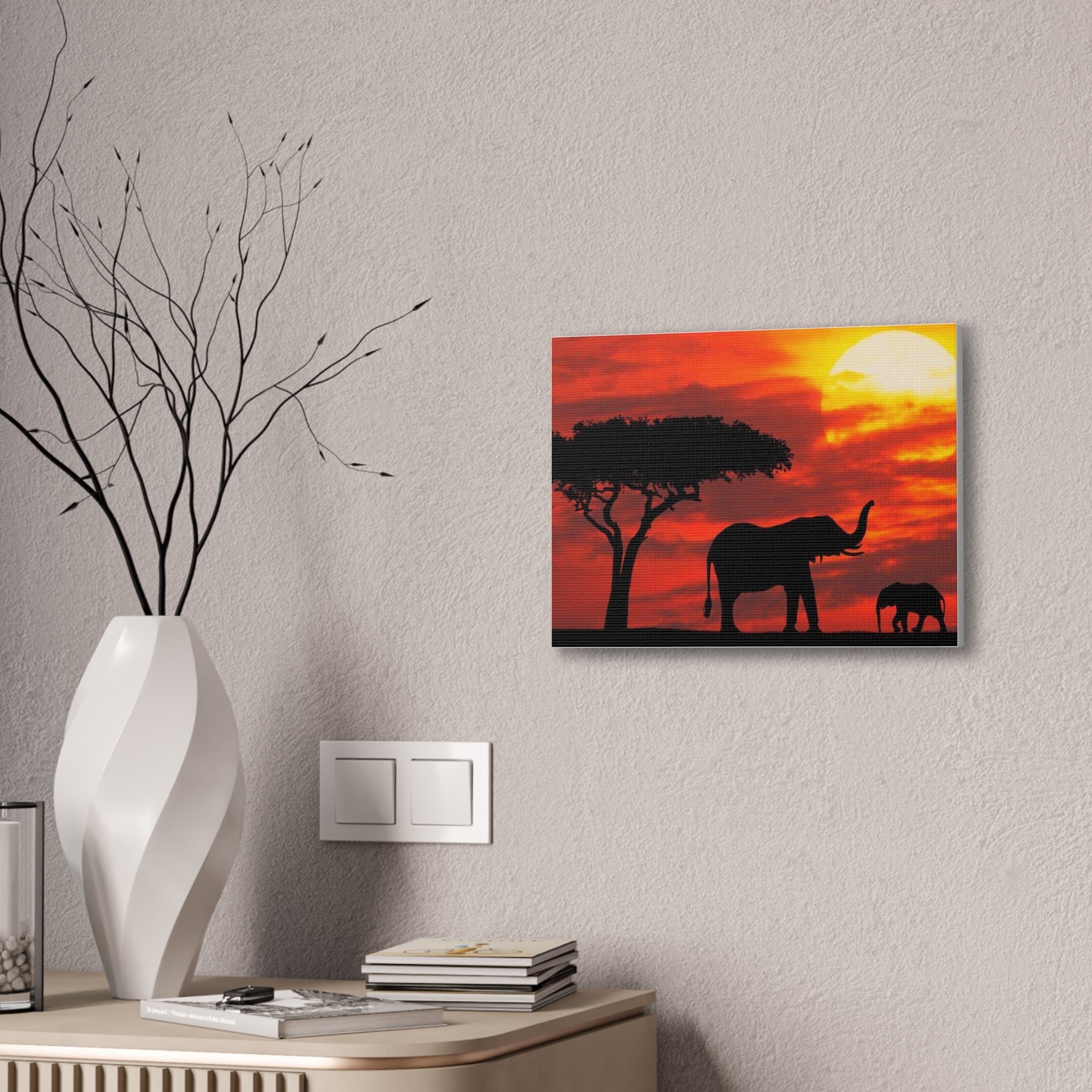 Elephant Sunset Canvas Print — African Safari Wall Art