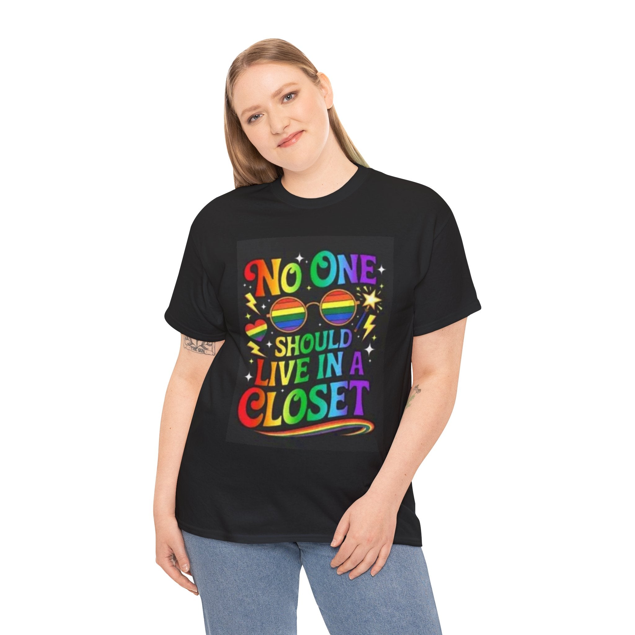 T‑Shirt — "No One Should Live in a Closet" Rainbow Pride Tee