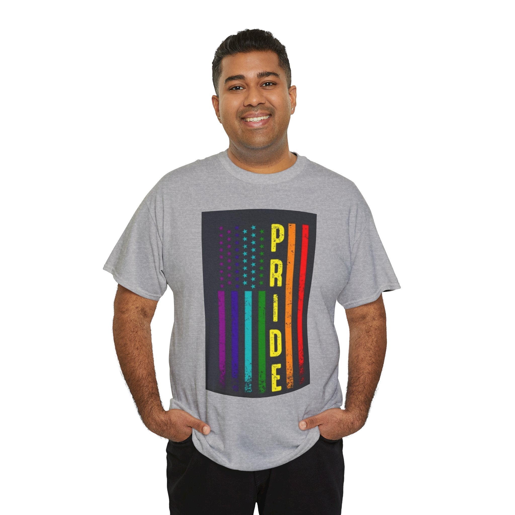 Pride Rainbow Flag Tee — Vertical "PRIDE" Graphic T-Shirt