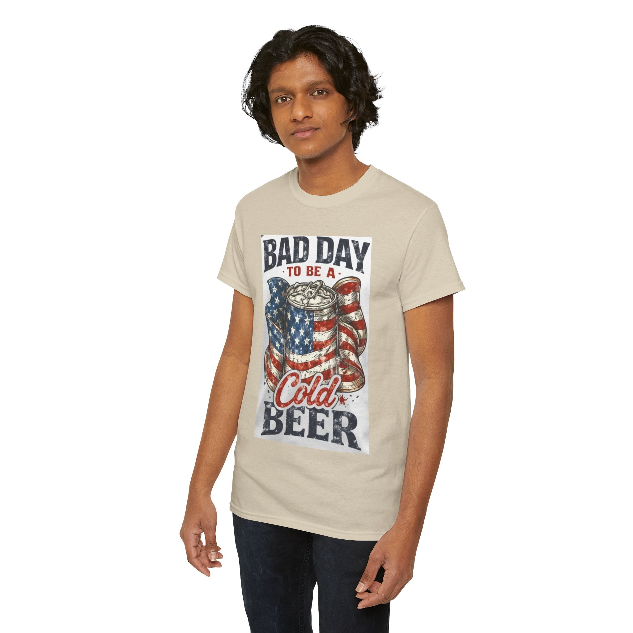 Bad Day to Be a Cold Beer T-Shirt — American Flag Beer Can Graphic Tee