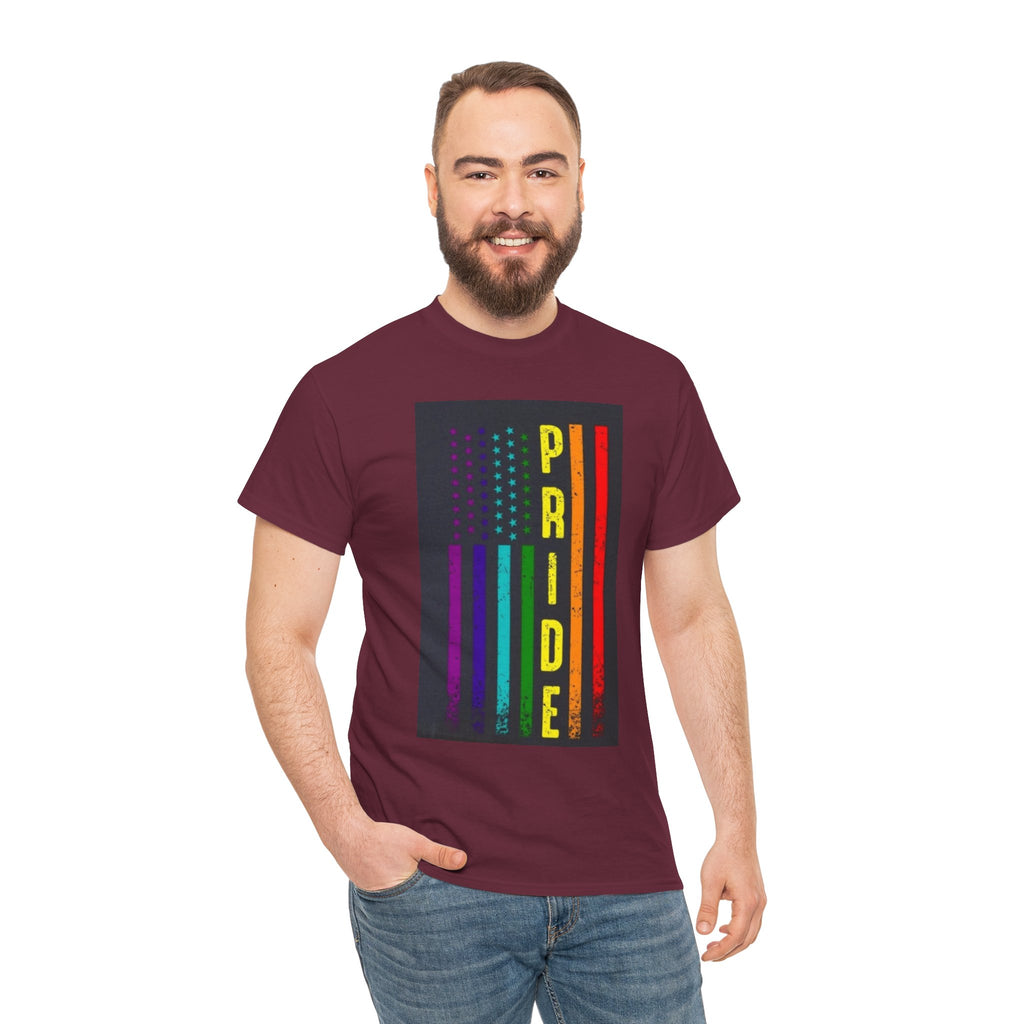 Pride Rainbow Flag Tee — Vertical "PRIDE" Graphic T-Shirt