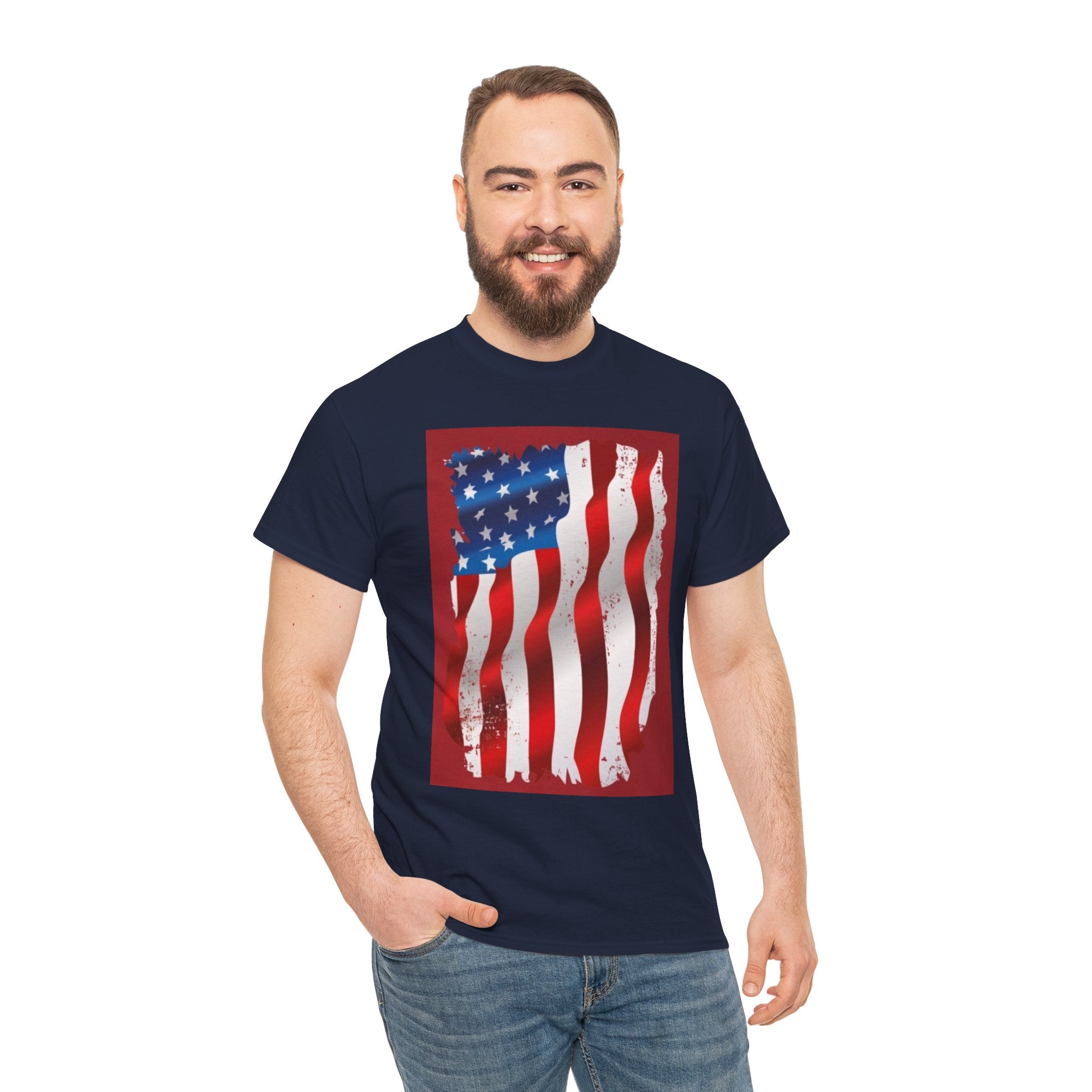 American Flag Graphic Tee — Distressed Wavy Stars & Stripes