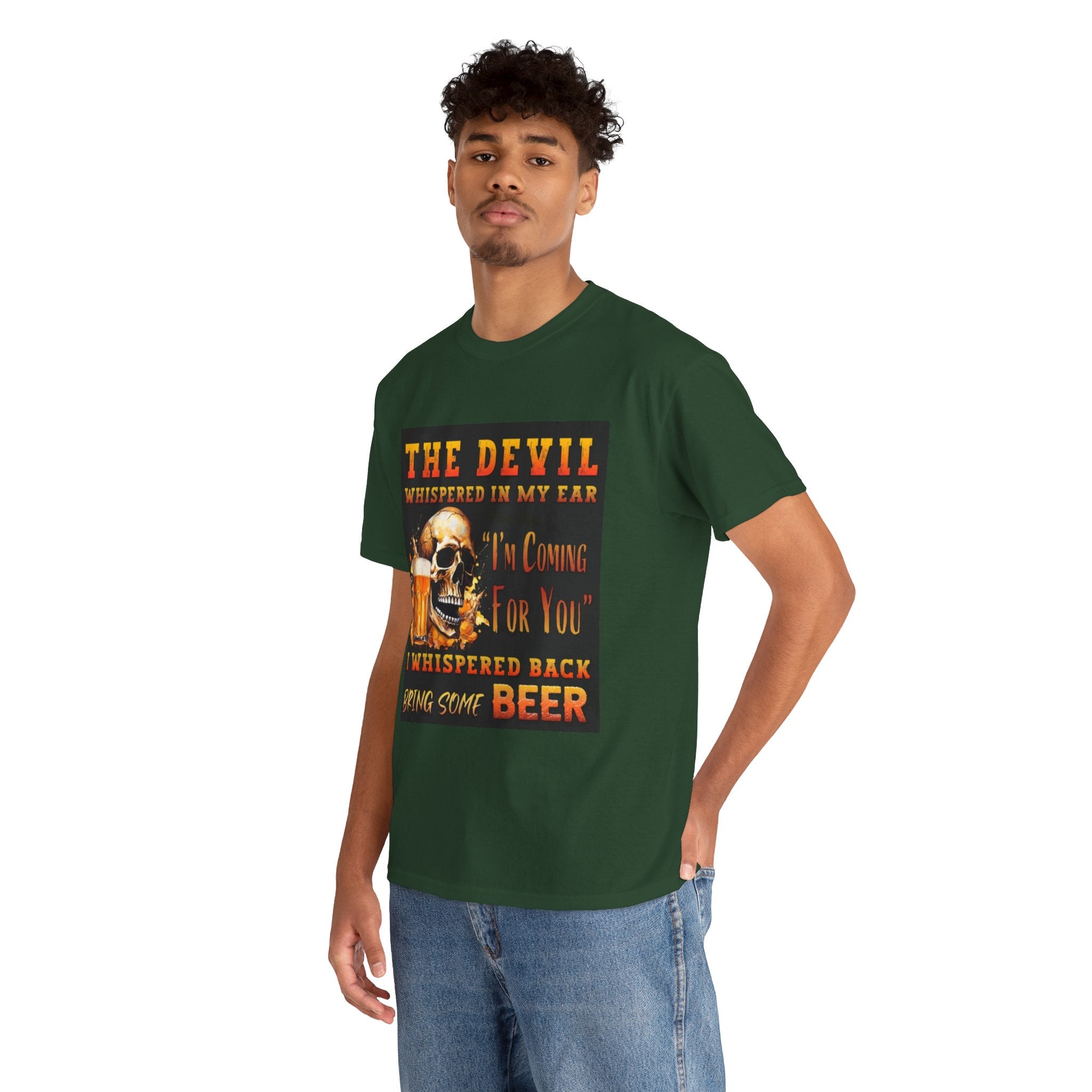 Devil Whispered T-Shirt — “I’m Coming For You” Skull Beer Graphic Tee