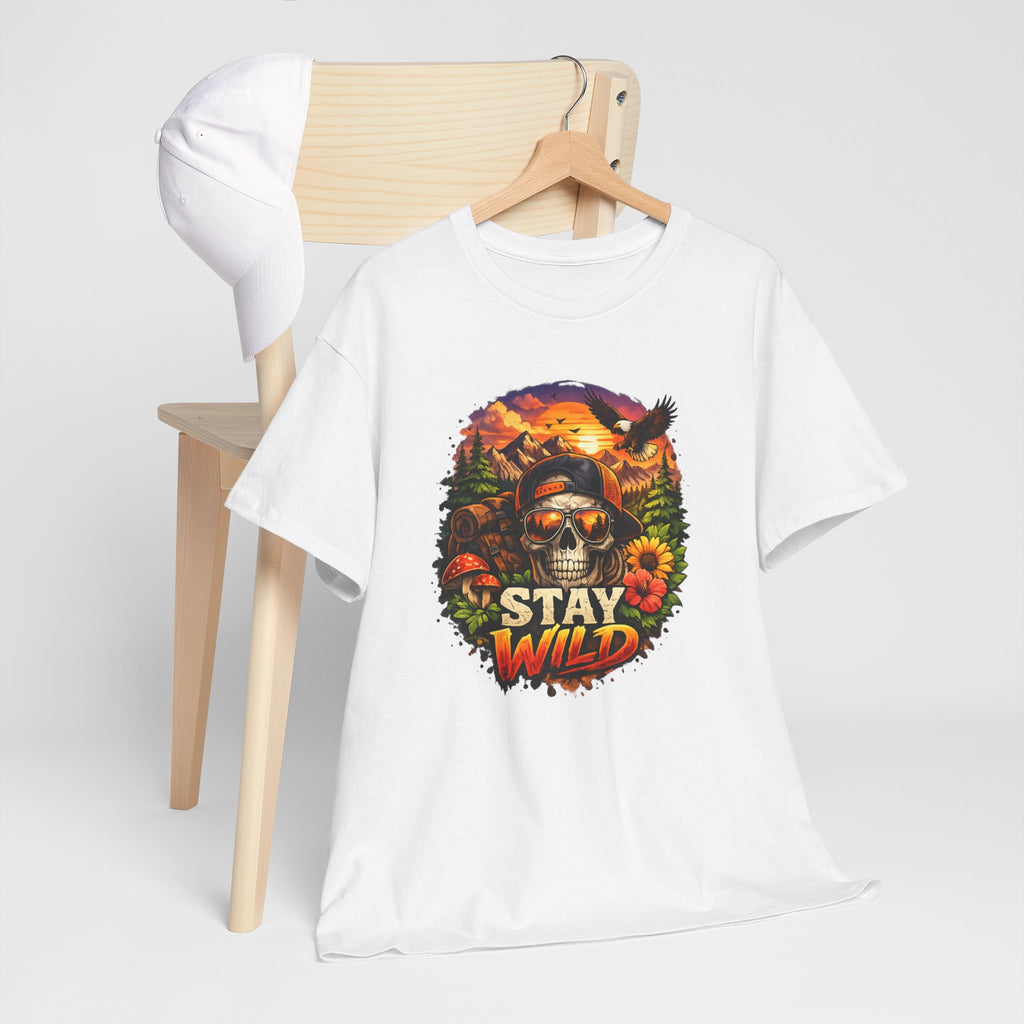 Stay Wild Skull Tee — Vintage Sunset Skull & Sunflower Graphic T-Shirt