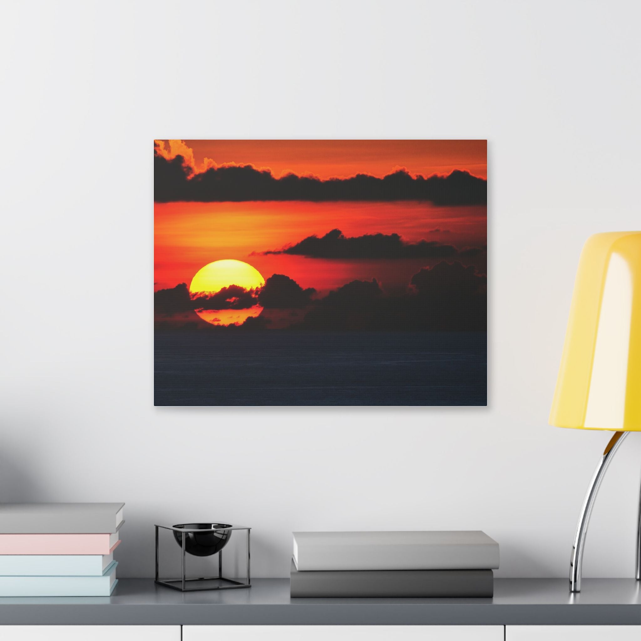 Sunset Ocean Canvas Print — Dramatic Red Sunset Wall Art