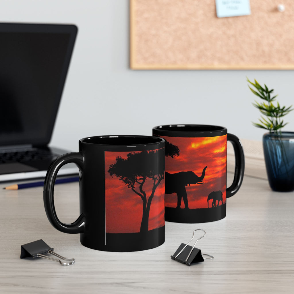 Elephant Sunset Mug — African Safari Silhouette Coffee Cup (11oz/15oz)
