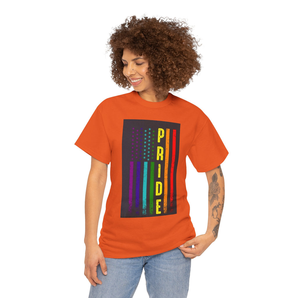 Pride Rainbow Flag Tee — Vertical "PRIDE" Graphic T-Shirt