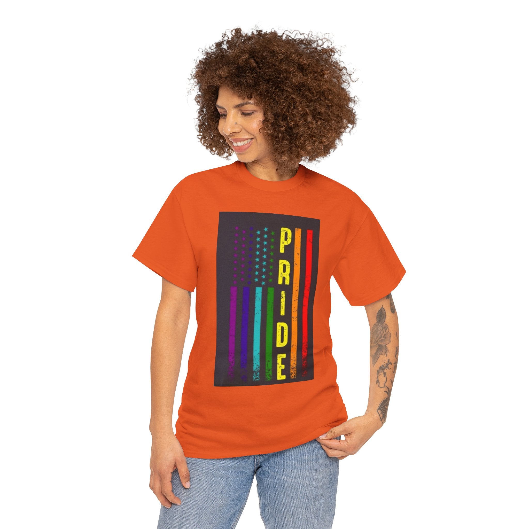 Pride Rainbow Flag Tee — Vertical "PRIDE" Graphic T-Shirt
