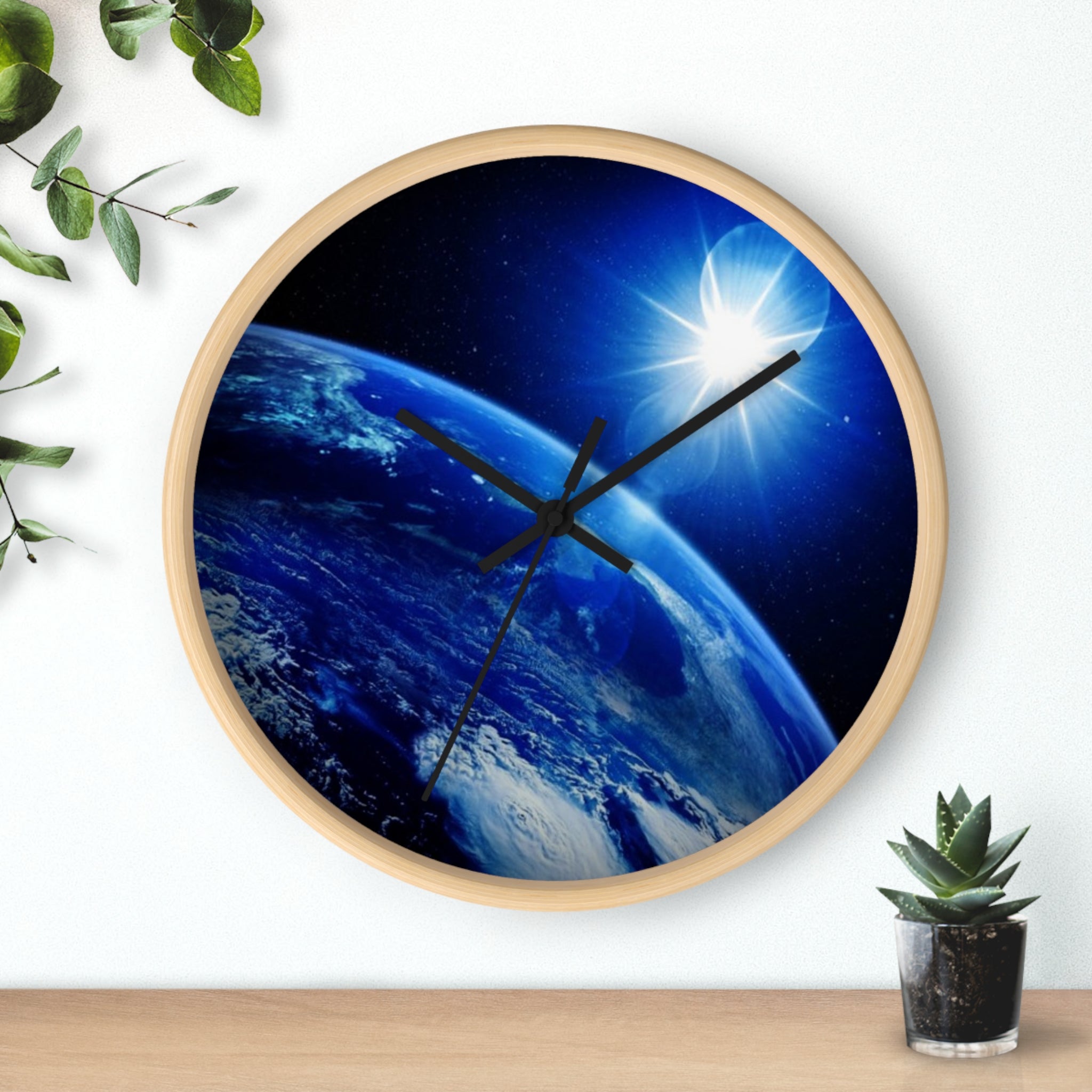 Solar Sunrise Earth Wall Clock — Blue Space Orbit Décor