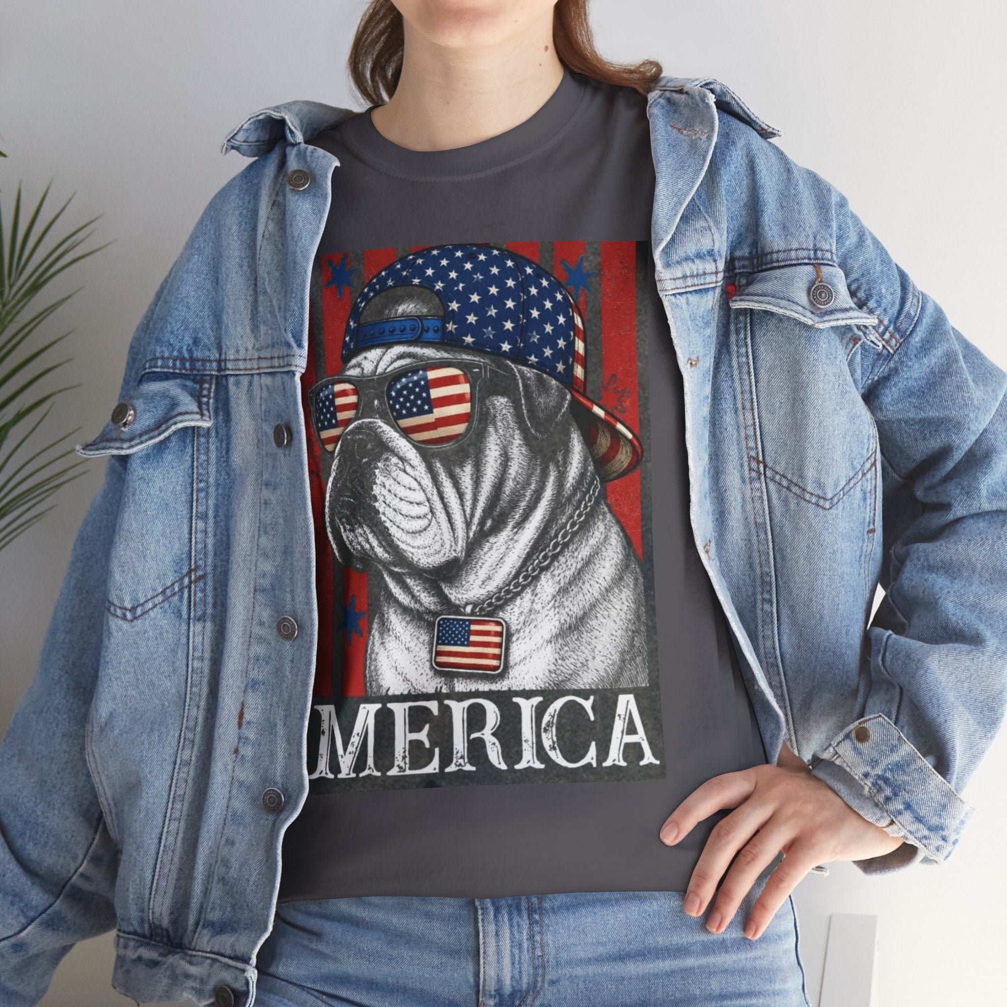 'Merica Bulldog T-Shirt — Patriotic American Flag Tee for Fourth of July