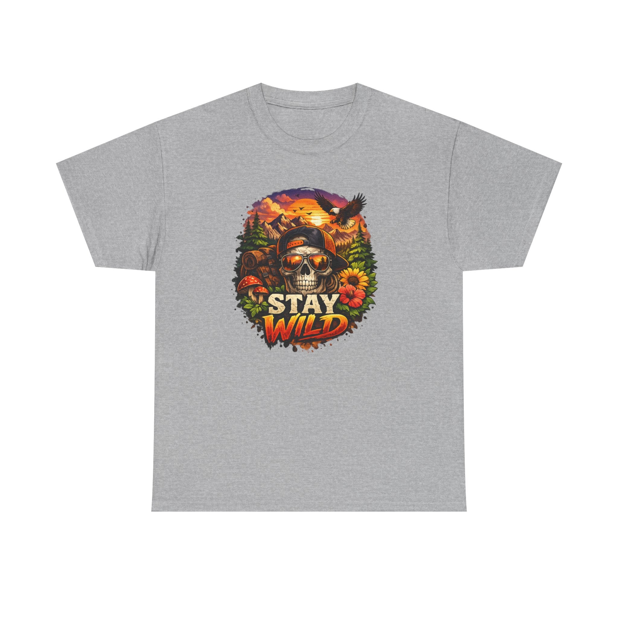 Stay Wild Skull Tee — Vintage Sunset Skull & Sunflower Graphic T-Shirt