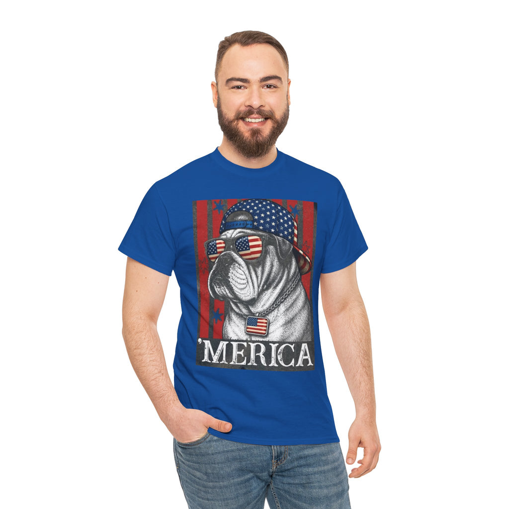 'Merica Bulldog T-Shirt — Patriotic American Flag Tee for Fourth of July