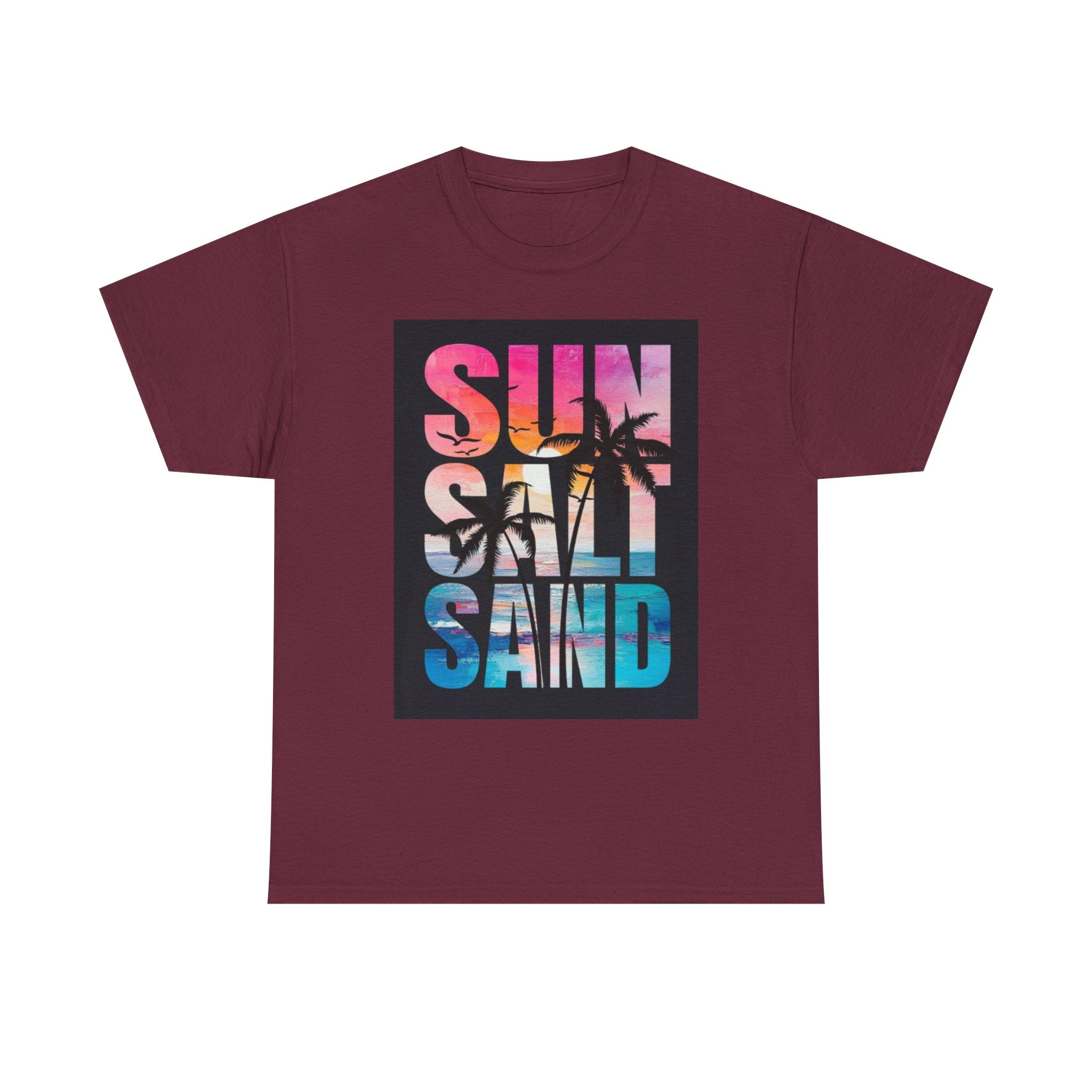 Sun Salt Sand Beach T-Shirt — Tropical Palm Sunset Graphic Tee