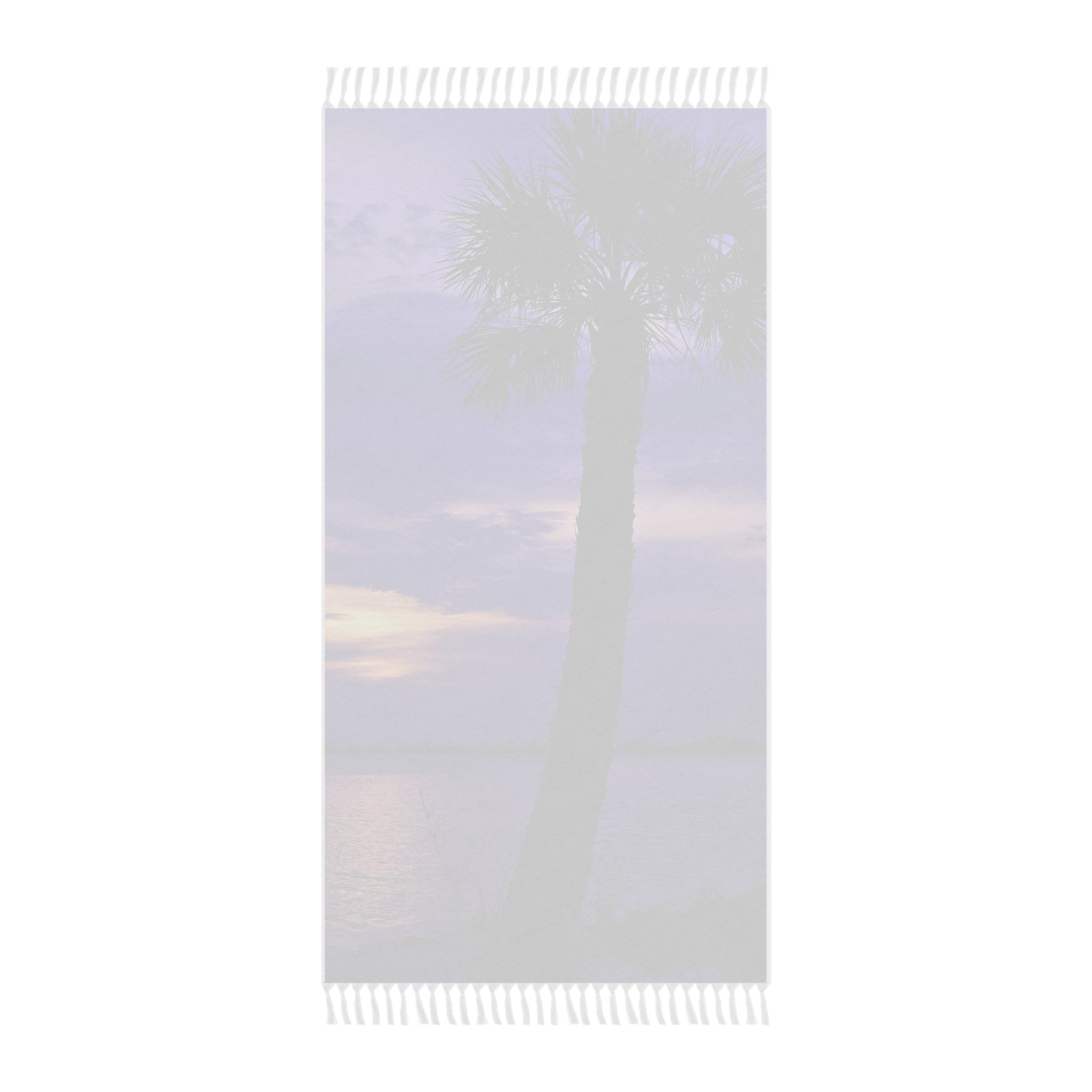 Boho Palm Sunset Beach Towel — Purple Tropical Fringe Throw