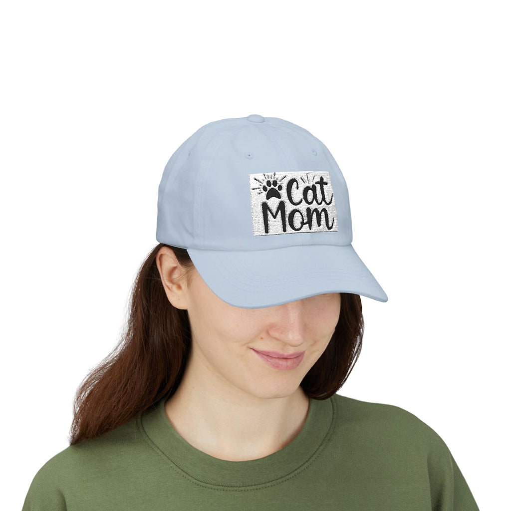 Cat Mom Dad Cap – White Embroidered Cat Mom Baseball Hat