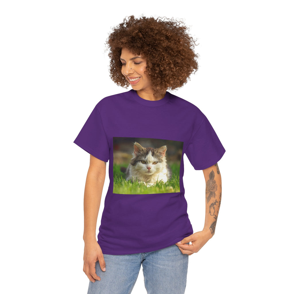 Cat Photo Tee — Relaxed Cat Lying in Grass T-Shirt