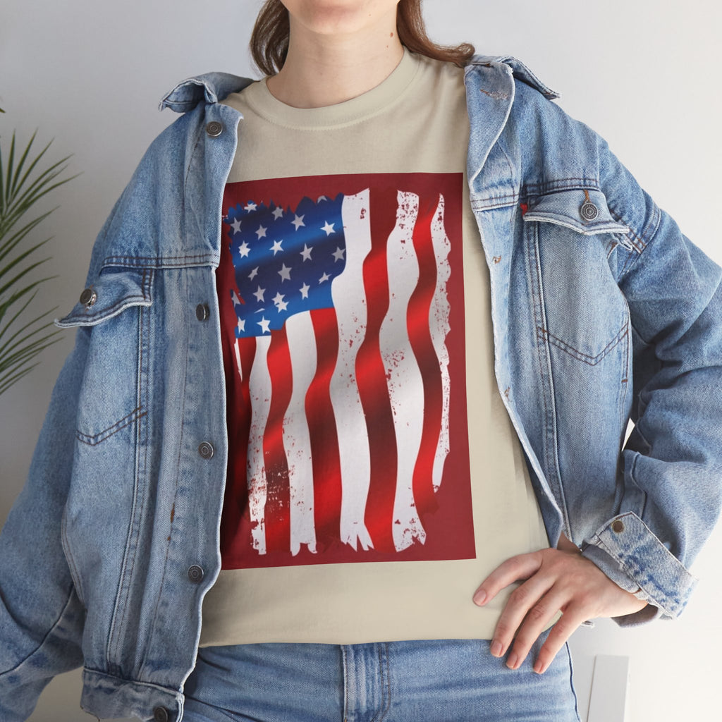 American Flag Graphic Tee — Distressed Wavy Stars & Stripes