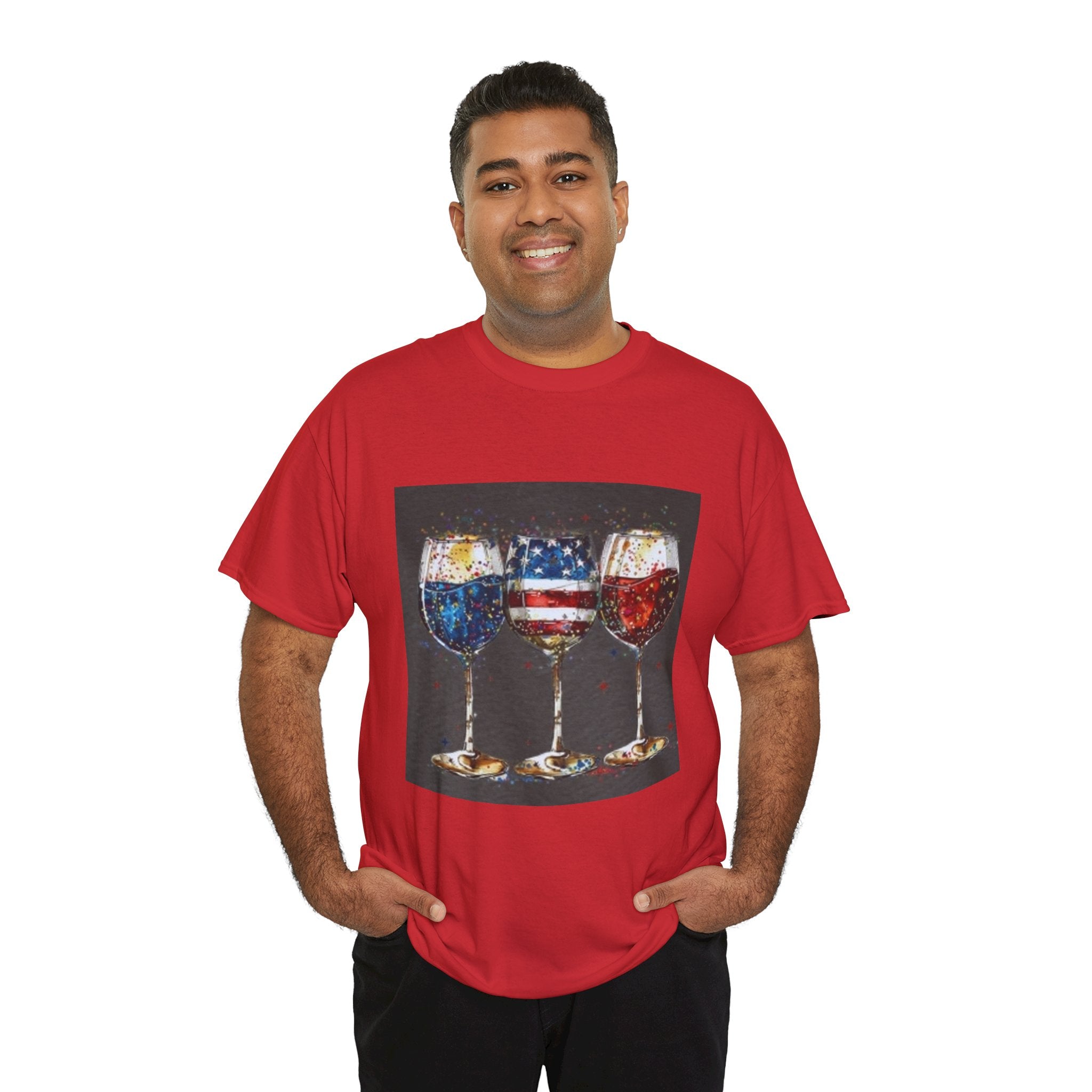 Wine Glasses with American Flag Design Tee