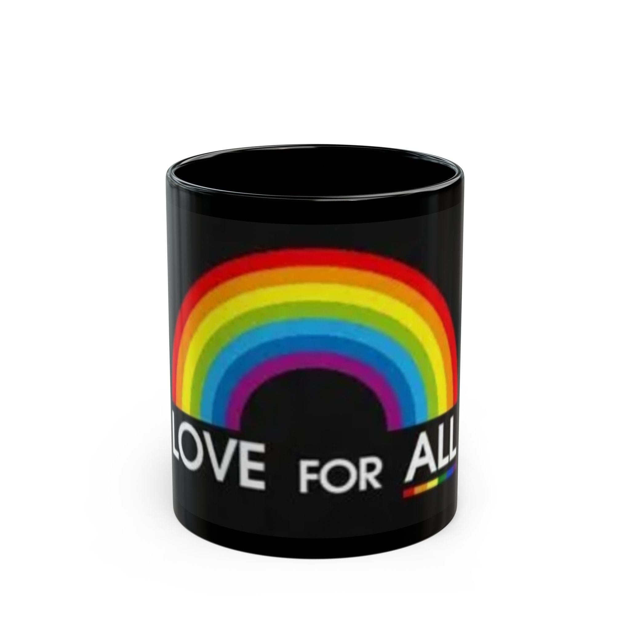 Love For All Rainbow Mug — Pride Coffee Cup (Black, 11oz & 15oz)