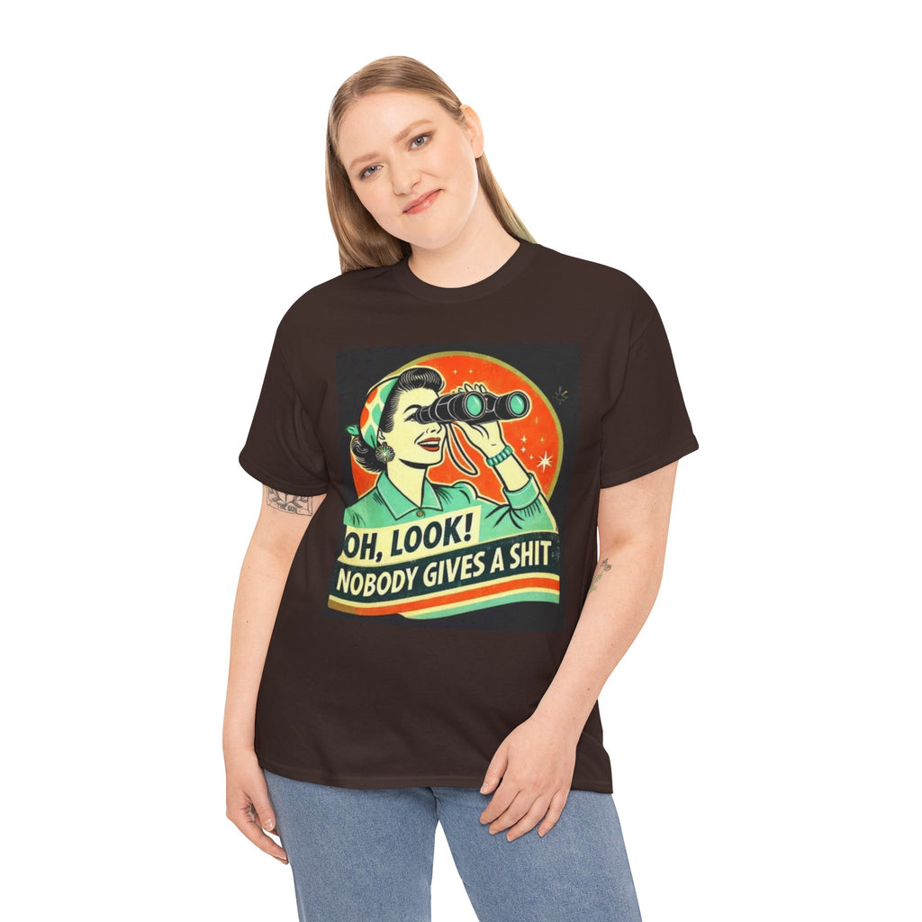 Graphic Tee — "Oh, Look! Nobody Gives a Shit" Retro Binoculars Design