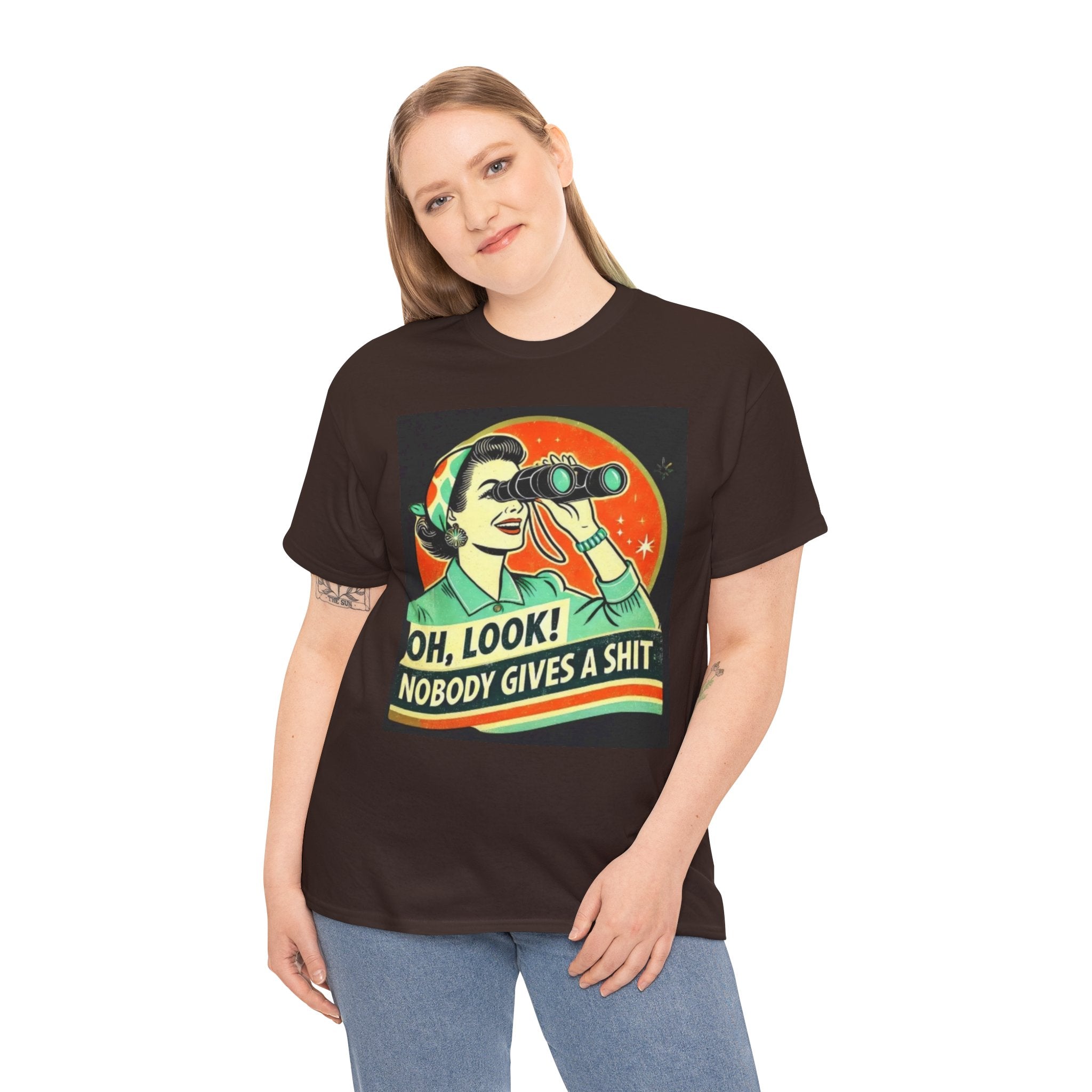 Graphic Tee — "Oh, Look! Nobody Gives a Shit" Retro Binoculars Design