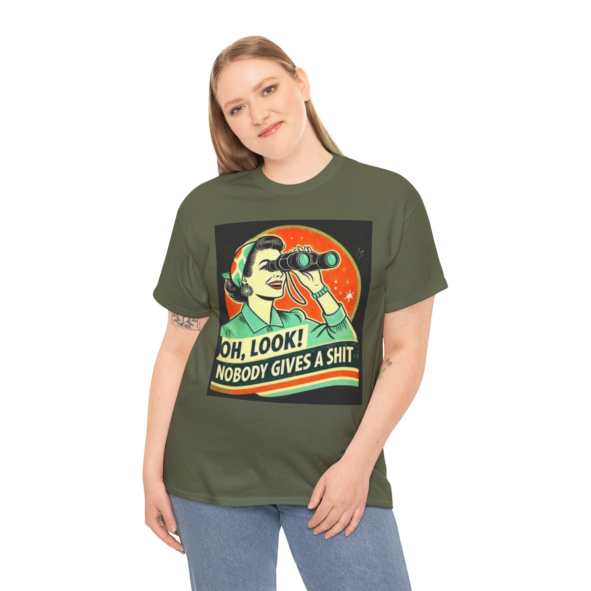 Graphic Tee — "Oh, Look! Nobody Gives a Shit" Retro Binoculars Design