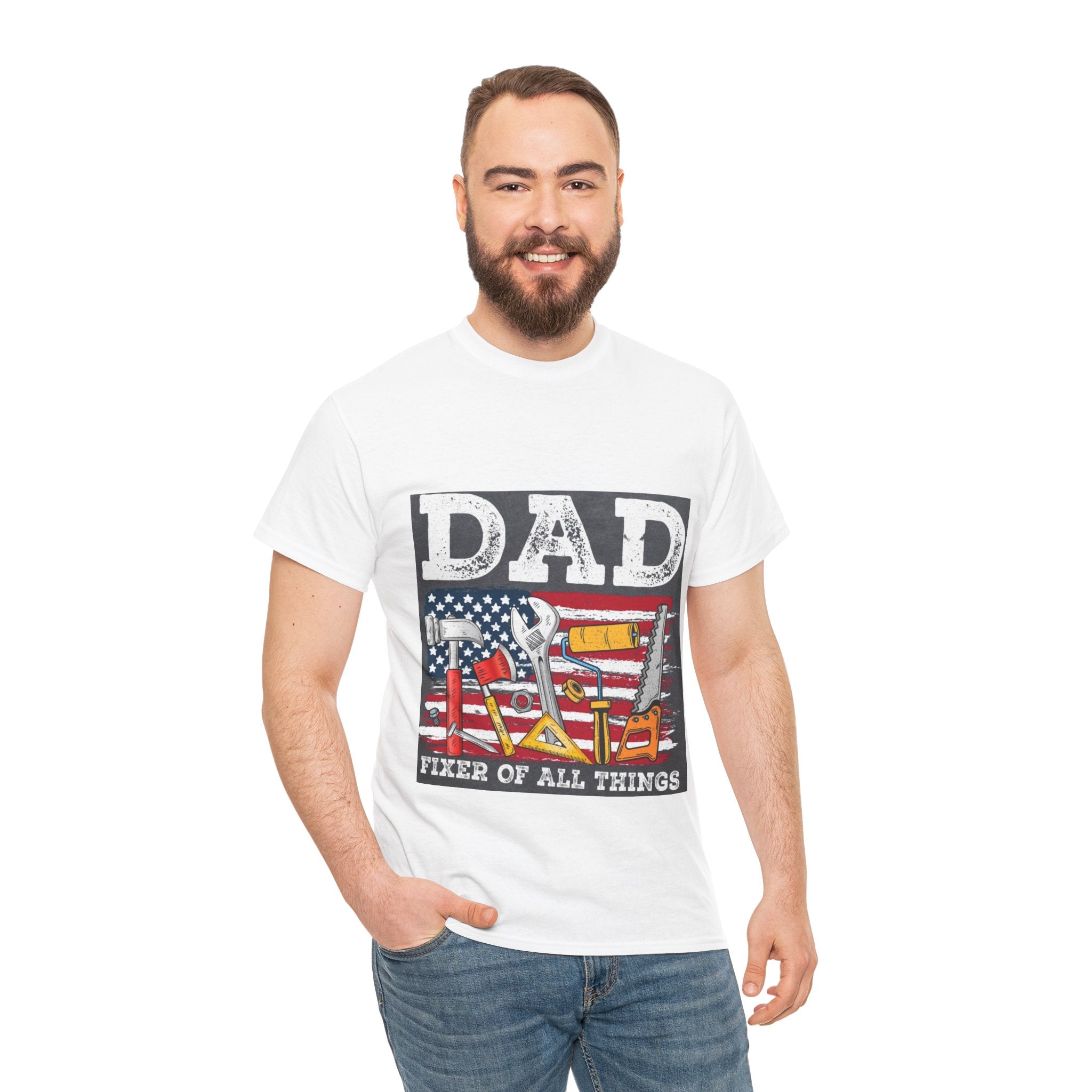 Dad Fixer Of All Things T-Shirt — American Flag Tool Graphic Tee for Fathers