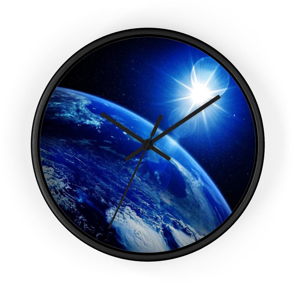 Solar Sunrise Earth Wall Clock — Blue Space Orbit Décor