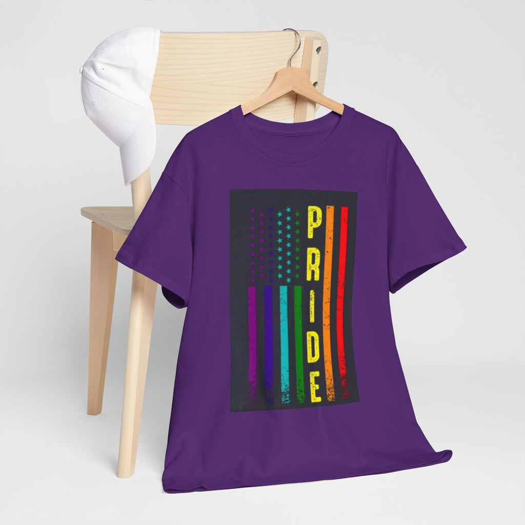 Pride Rainbow Flag Tee — Vertical "PRIDE" Graphic T-Shirt