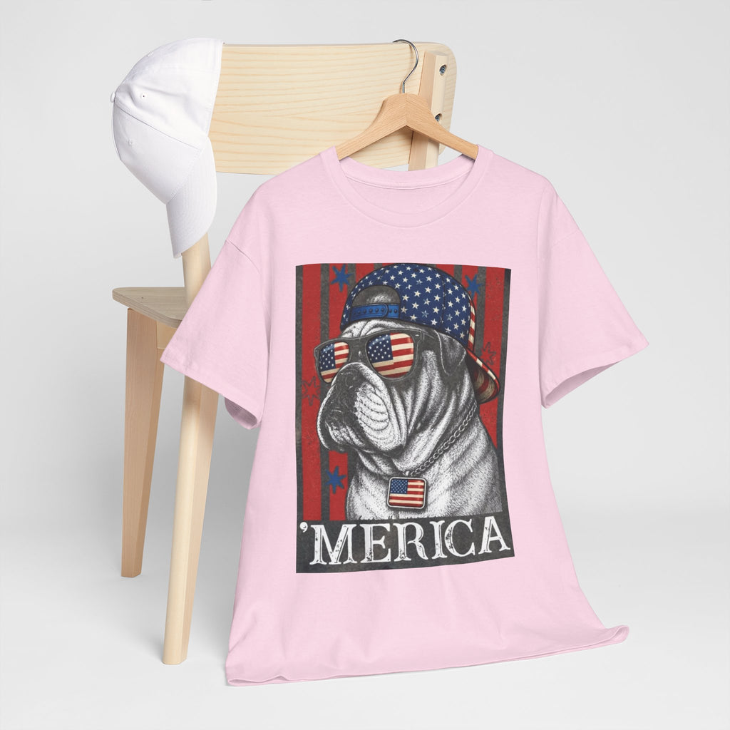 'Merica Bulldog T-Shirt — Patriotic American Flag Tee for Fourth of July