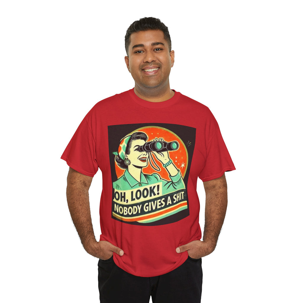 Graphic Tee — "Oh, Look! Nobody Gives a Shit" Retro Binoculars Design