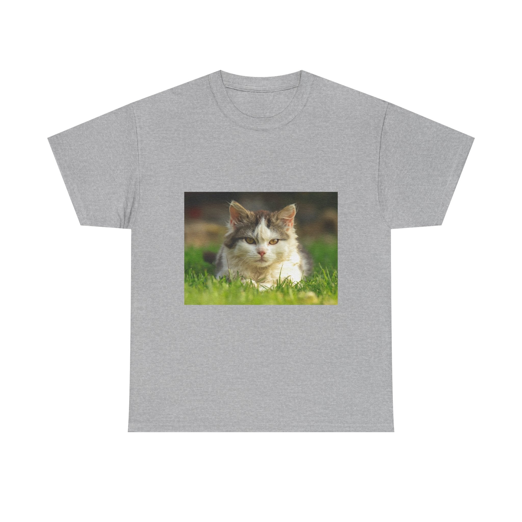 Cat Photo Tee — Relaxed Cat Lying in Grass T-Shirt