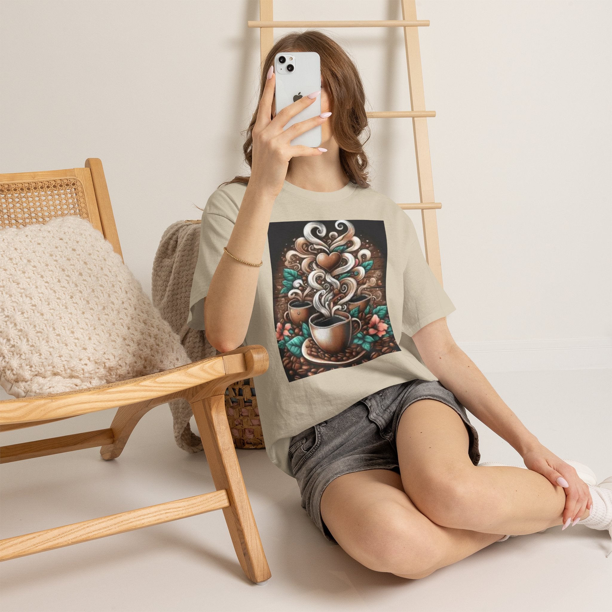 Coffee Cup T-Shirt — Whimsical Steaming Heart Coffee Design