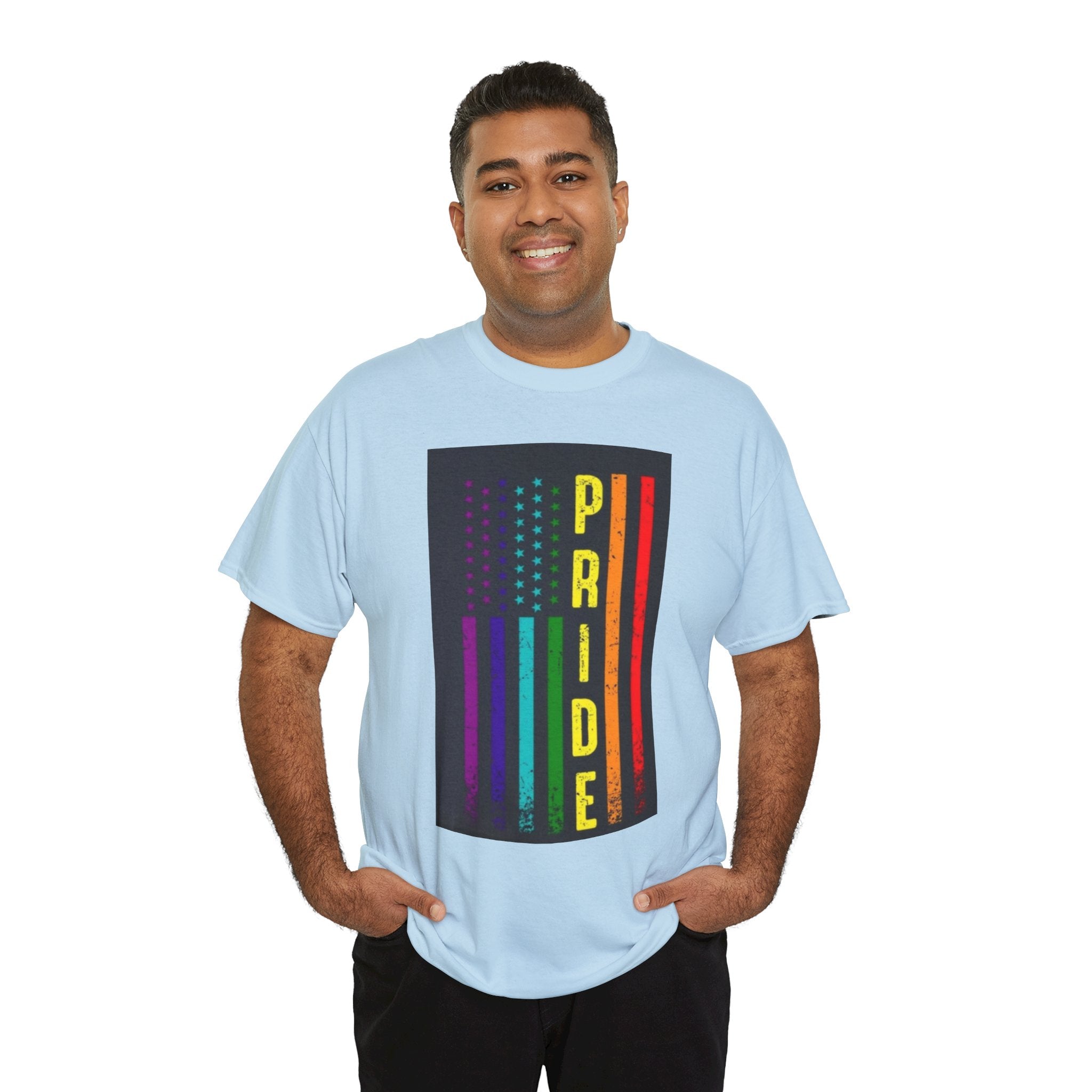 Pride Rainbow Flag Tee — Vertical "PRIDE" Graphic T-Shirt