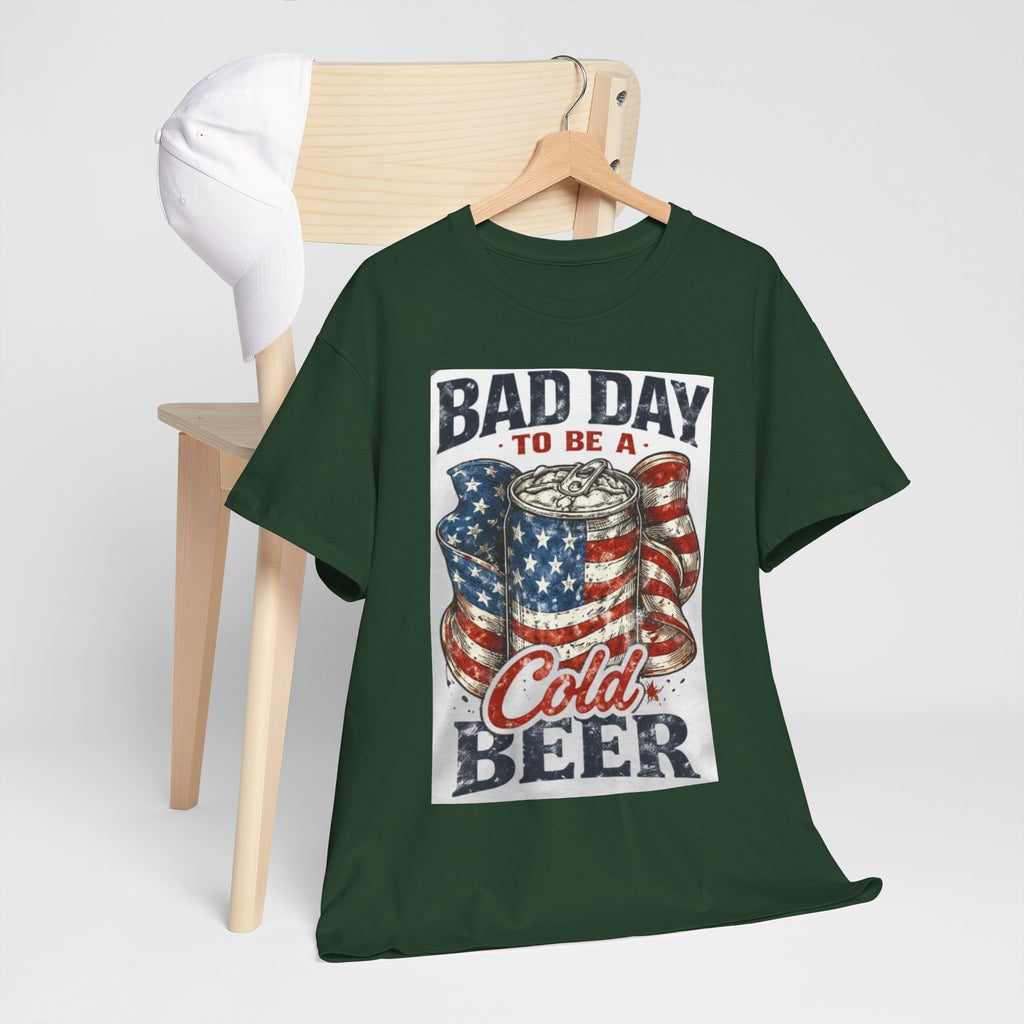 Bad Day to Be a Cold Beer T-Shirt — American Flag Beer Can Graphic Tee