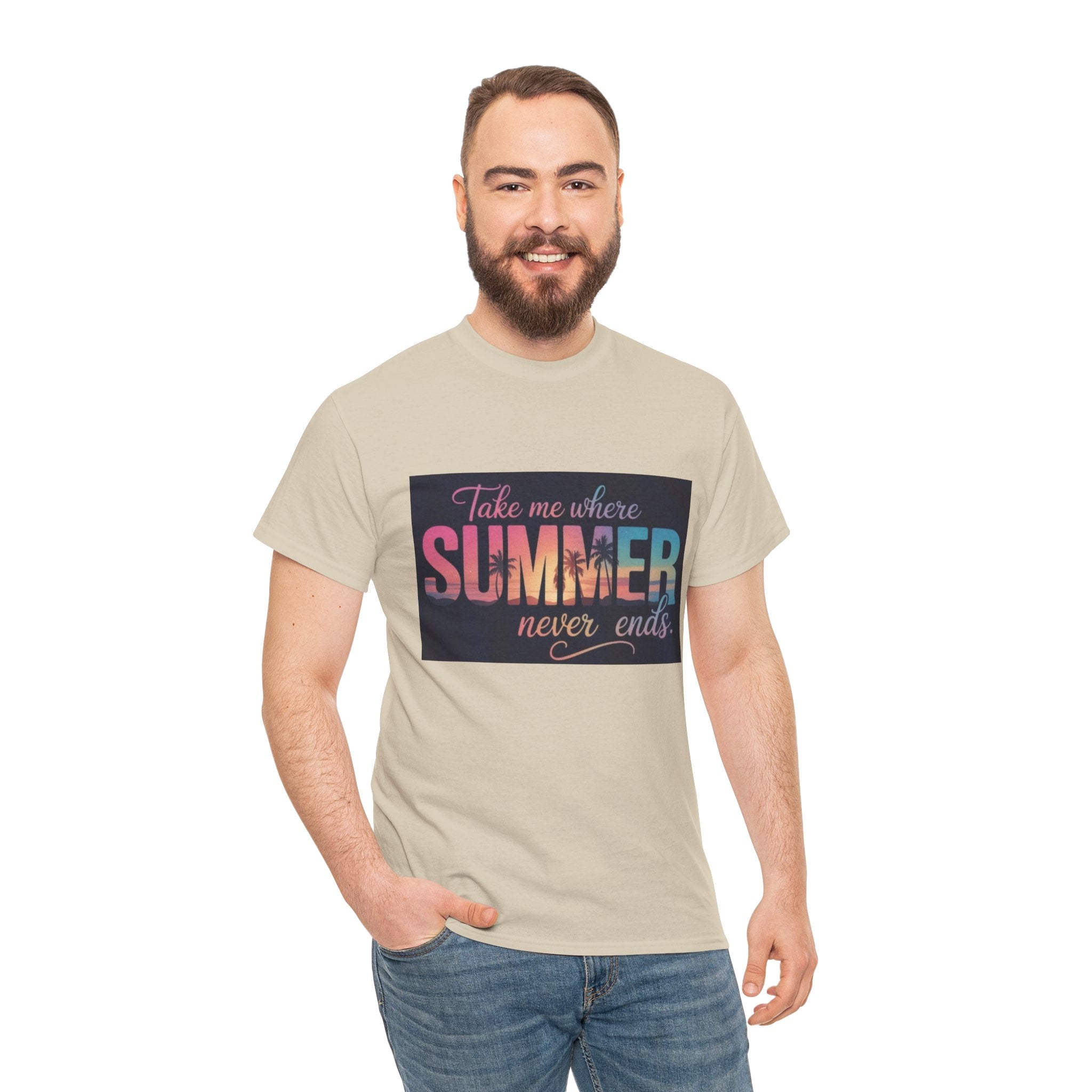 T-Shirt — "Take Me Where Summer Never Ends" Retro Beach Vibes