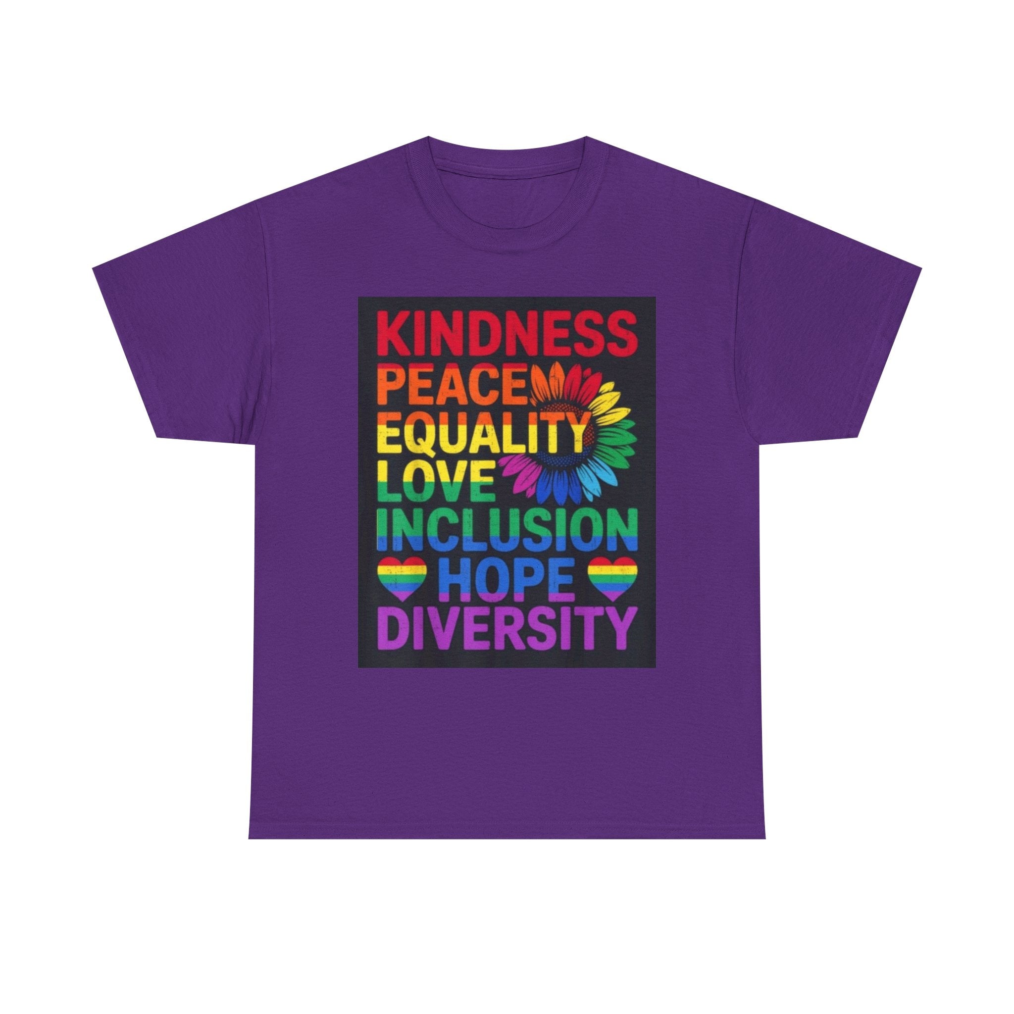 Kindness Peace Equality Rainbow T-Shirt — Pride Inclusion & Diversity Tee