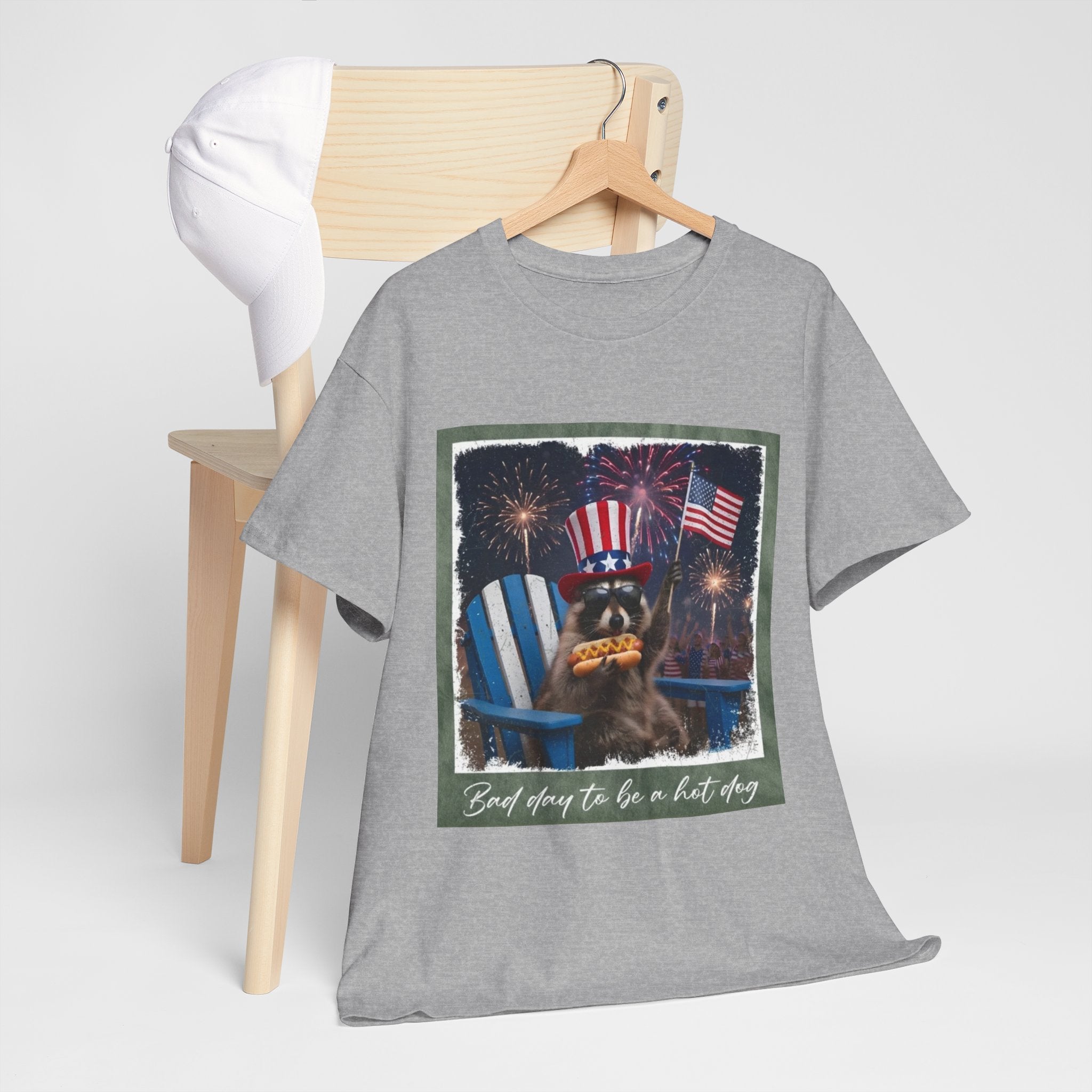 Patriotic Uncle Sam Bear T-Shirt — 'God Spares Us to Be a Hot Dog' 4th of July Tee