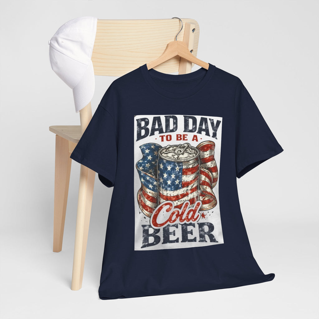 Bad Day to Be a Cold Beer T-Shirt — American Flag Beer Can Graphic Tee