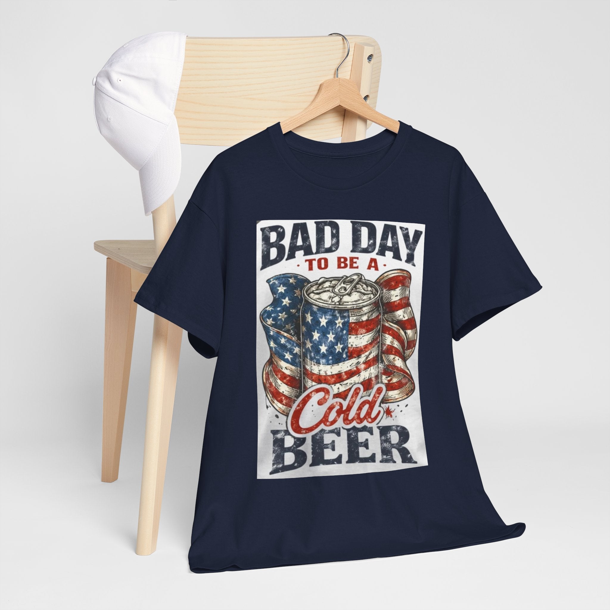 Bad Day to Be a Cold Beer T-Shirt — American Flag Beer Can Graphic Tee