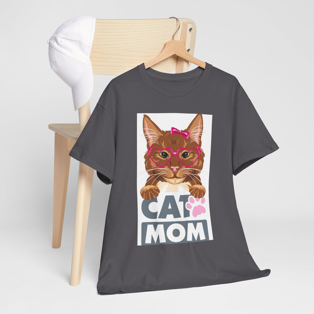 Cat Mom T-Shirt — Cute Cat Face Graphic Tee with "CAT MOM" Paw Print
