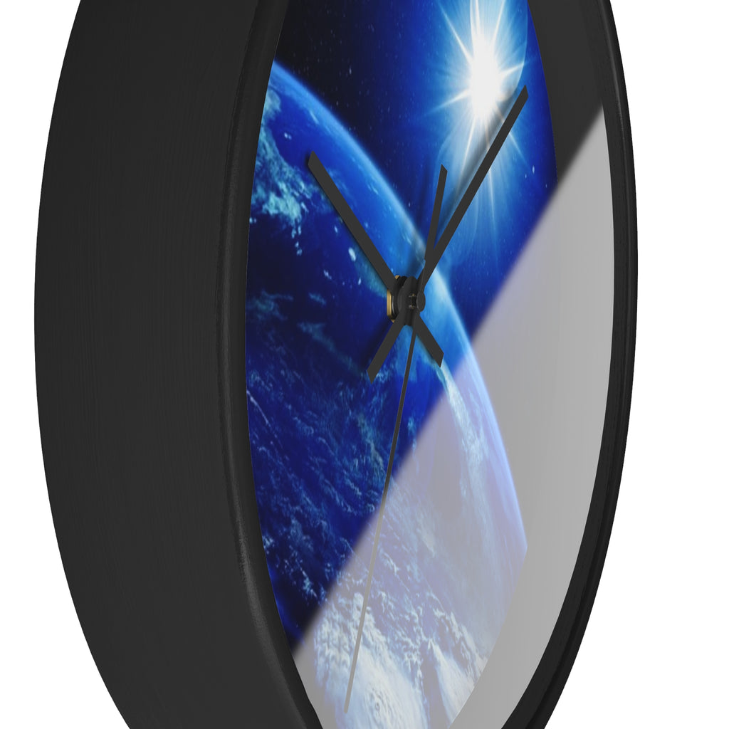 Solar Sunrise Earth Wall Clock — Blue Space Orbit Décor