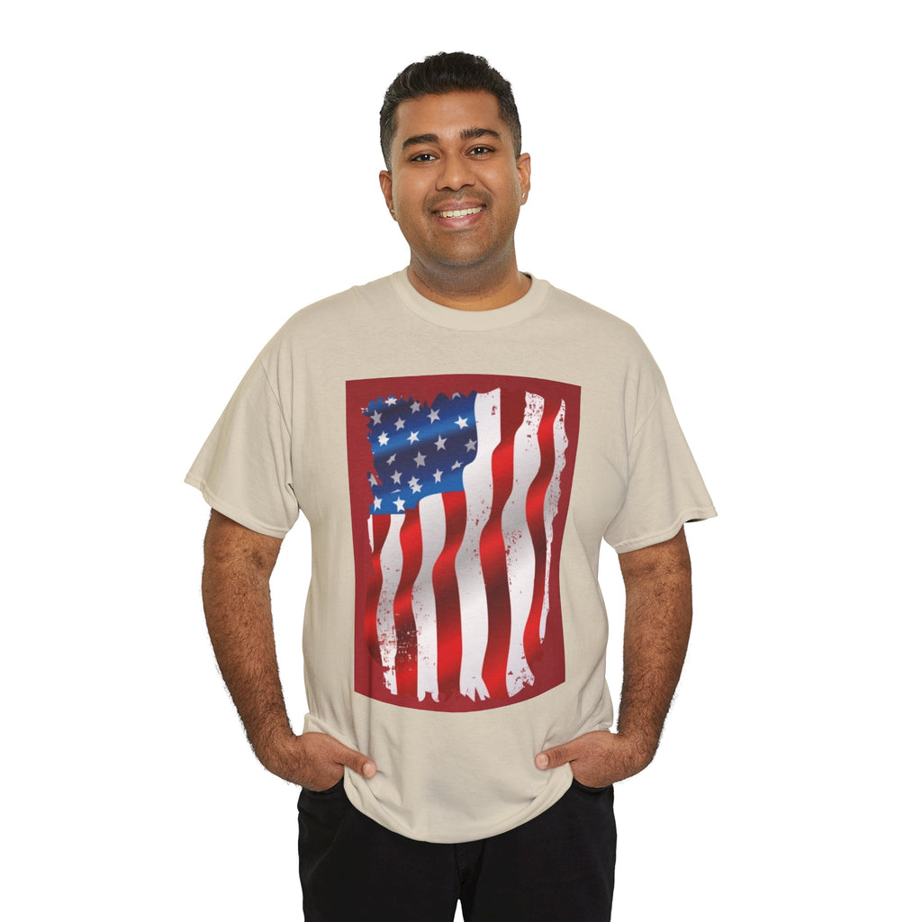 American Flag Graphic Tee — Distressed Wavy Stars & Stripes