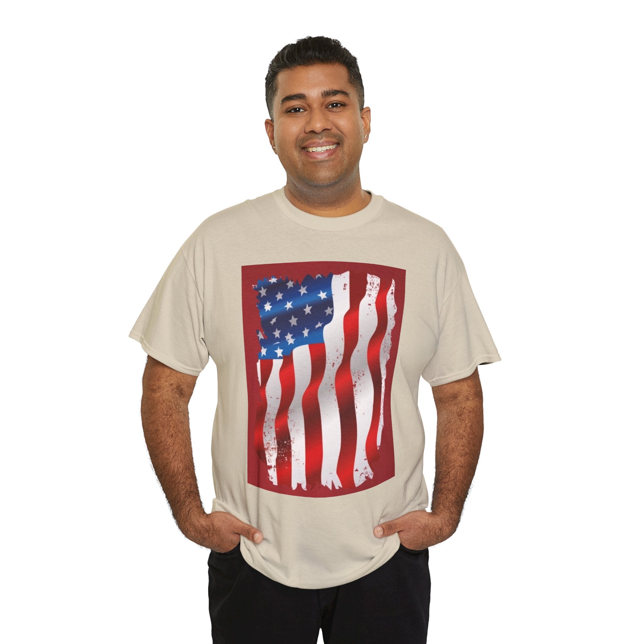 American Flag Graphic Tee — Distressed Wavy Stars & Stripes