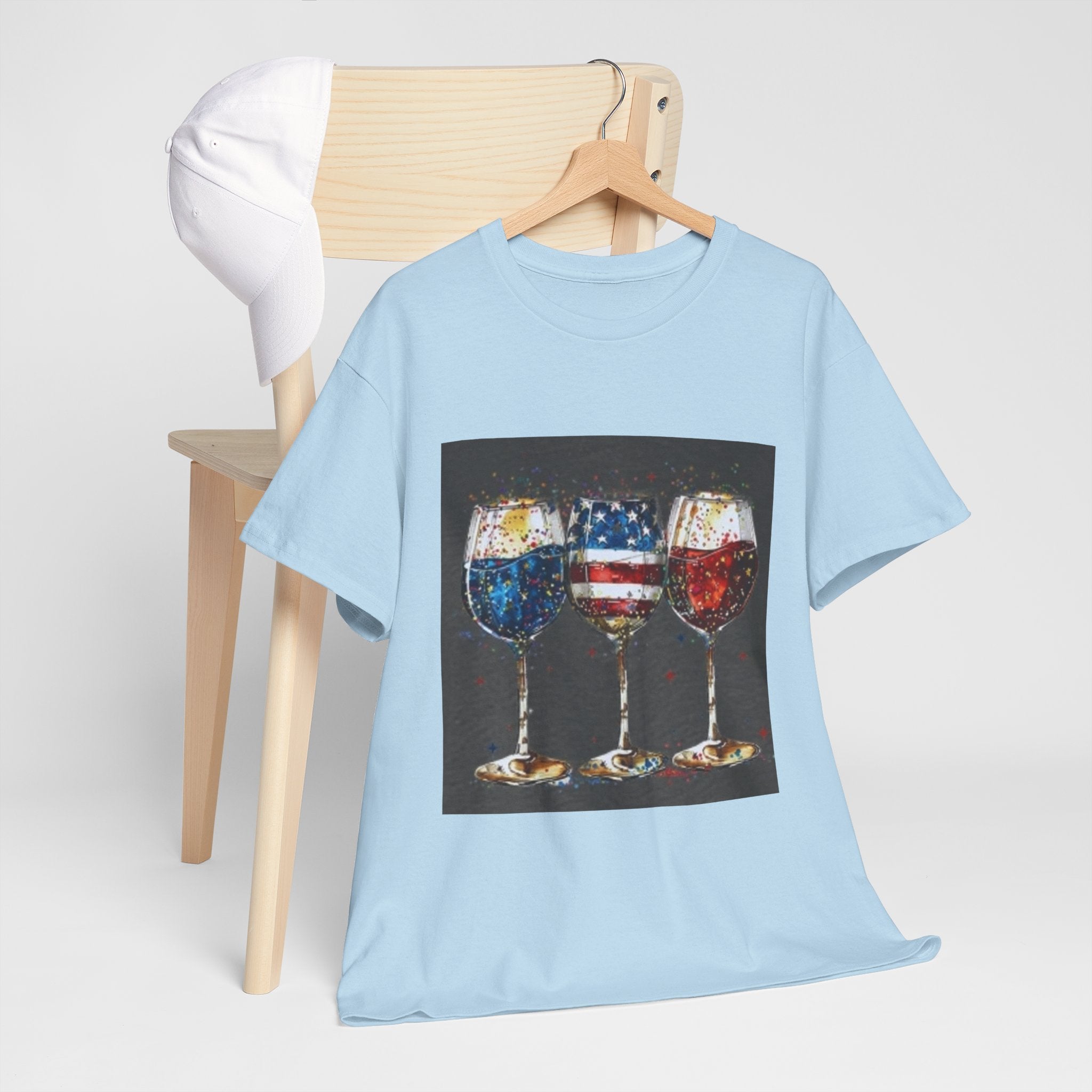 Wine Glasses with American Flag Design Tee