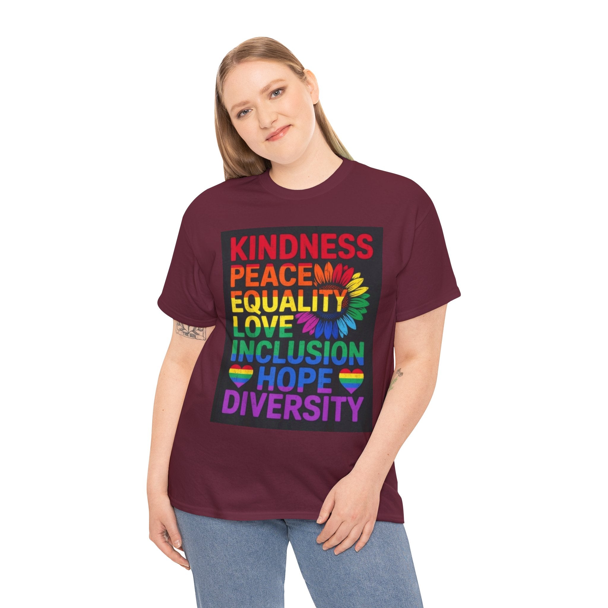Kindness Peace Equality Rainbow T-Shirt — Pride Inclusion & Diversity Tee