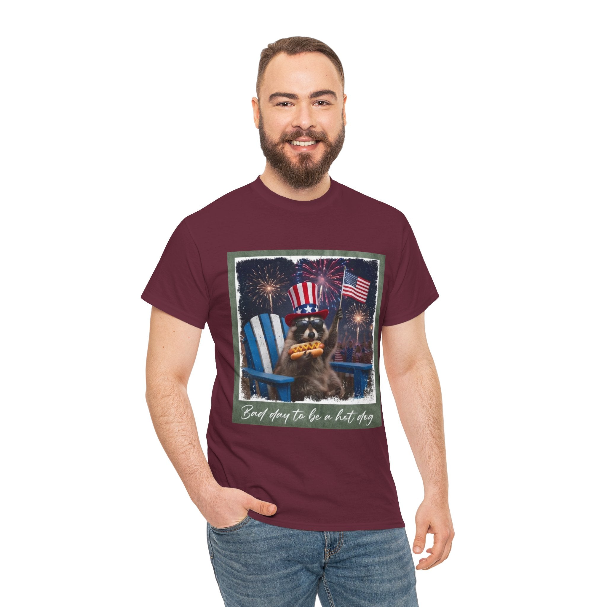 Patriotic Uncle Sam Bear T-Shirt — 'God Spares Us to Be a Hot Dog' 4th of July Tee