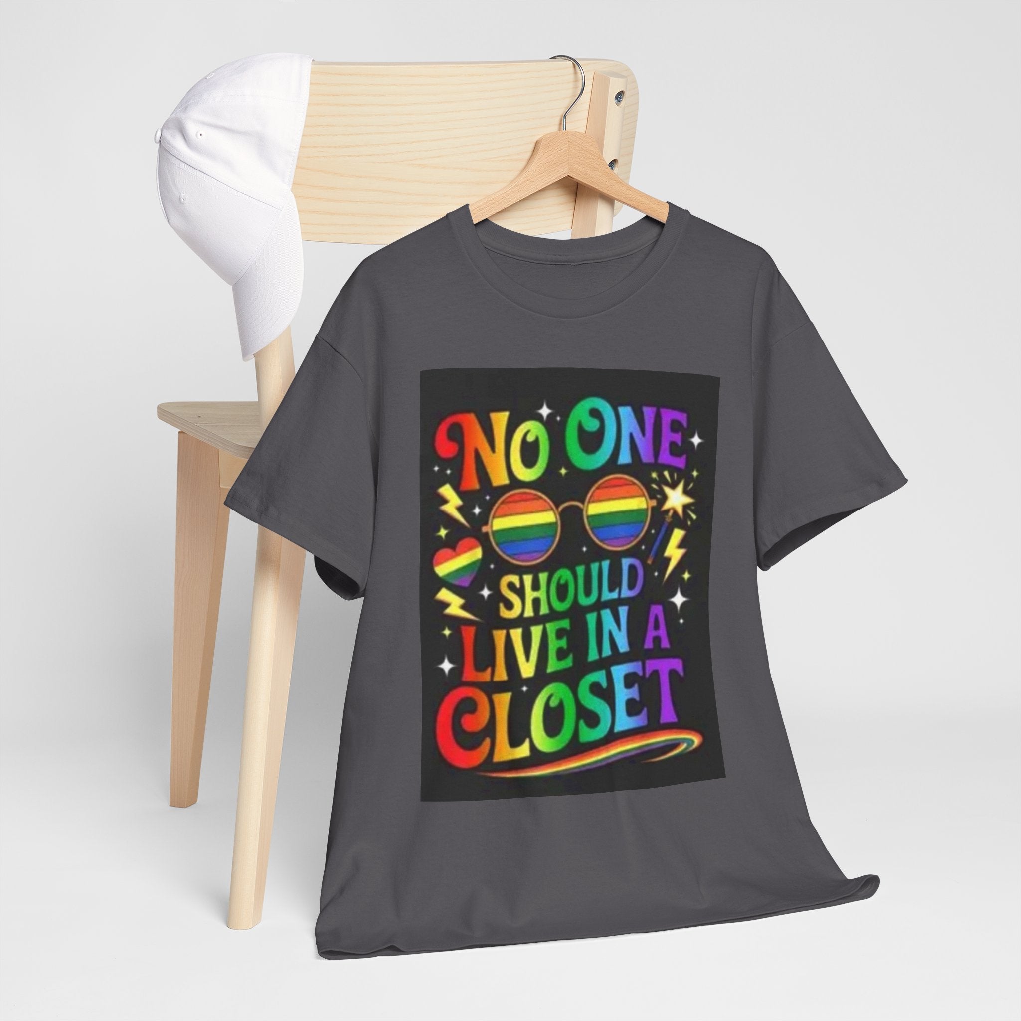 T‑Shirt — "No One Should Live in a Closet" Rainbow Pride Tee