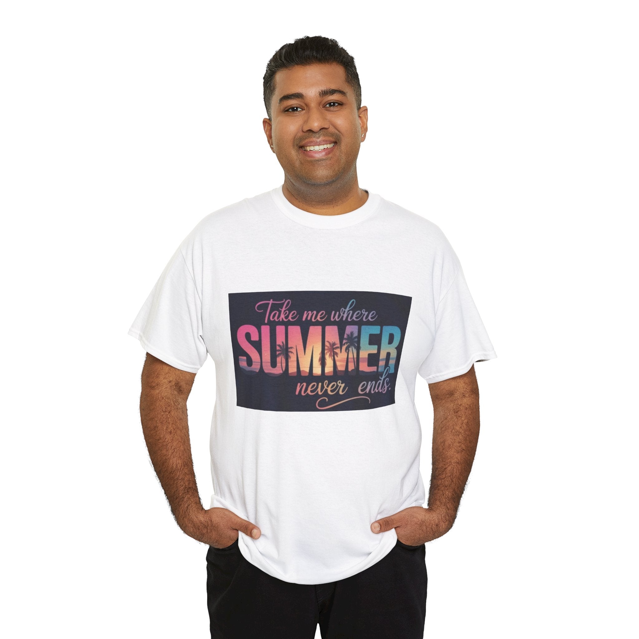 T-Shirt — "Take Me Where Summer Never Ends" Retro Beach Vibes