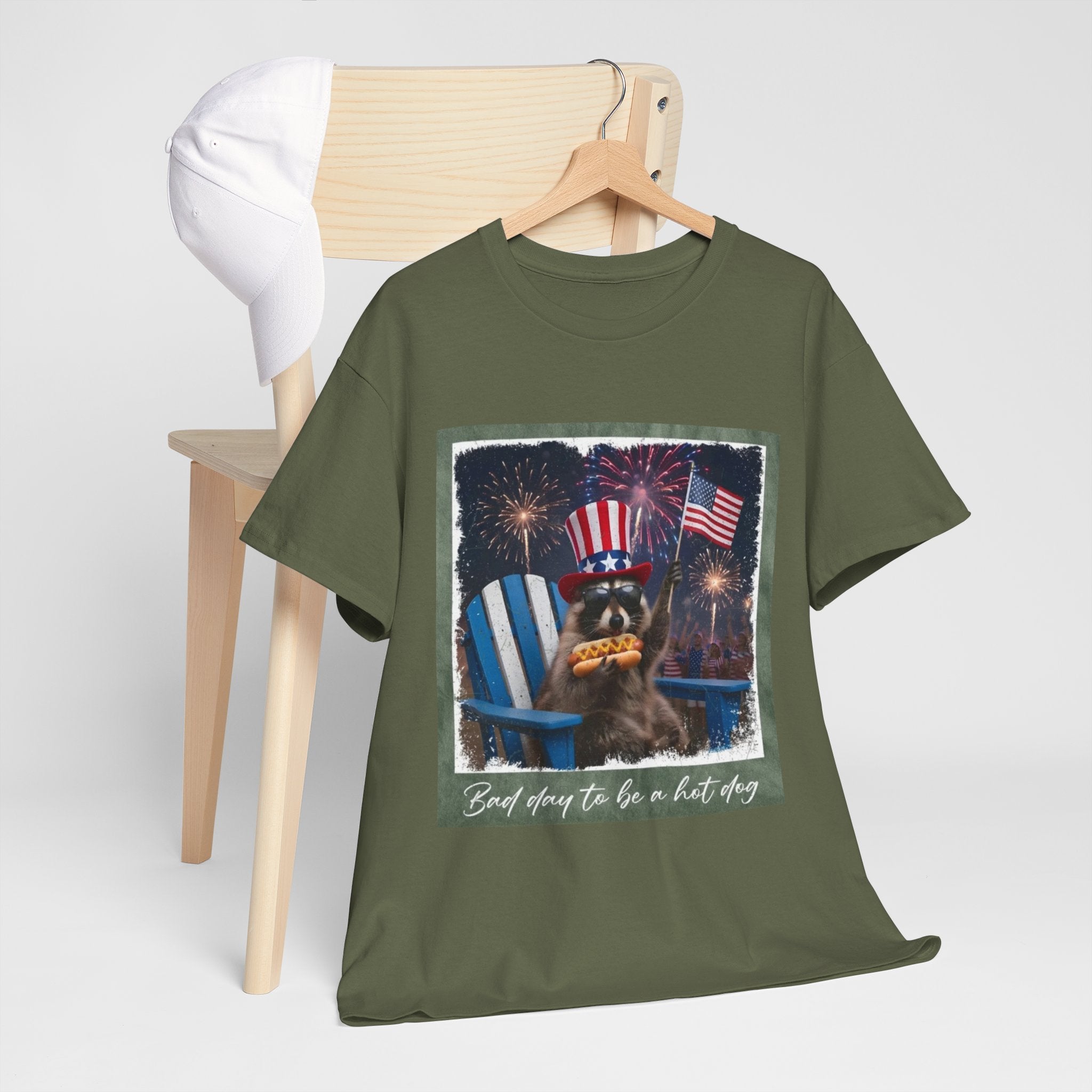 Patriotic Uncle Sam Bear T-Shirt — 'God Spares Us to Be a Hot Dog' 4th of July Tee